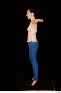 Rania black high heels blue jeans casual dressed pink top…